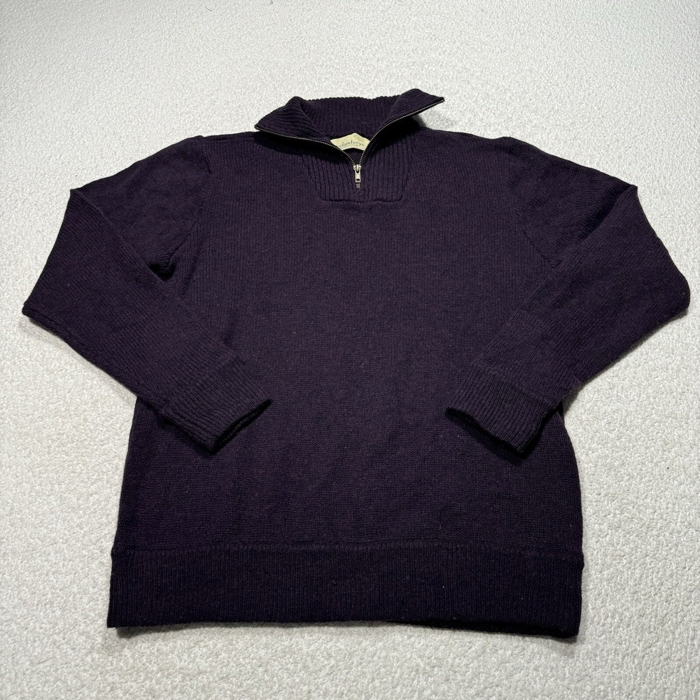 Irelands Eye Mens Sweater Wool Turtle Neck Quarter Zip Fisherman Knit Purple Med